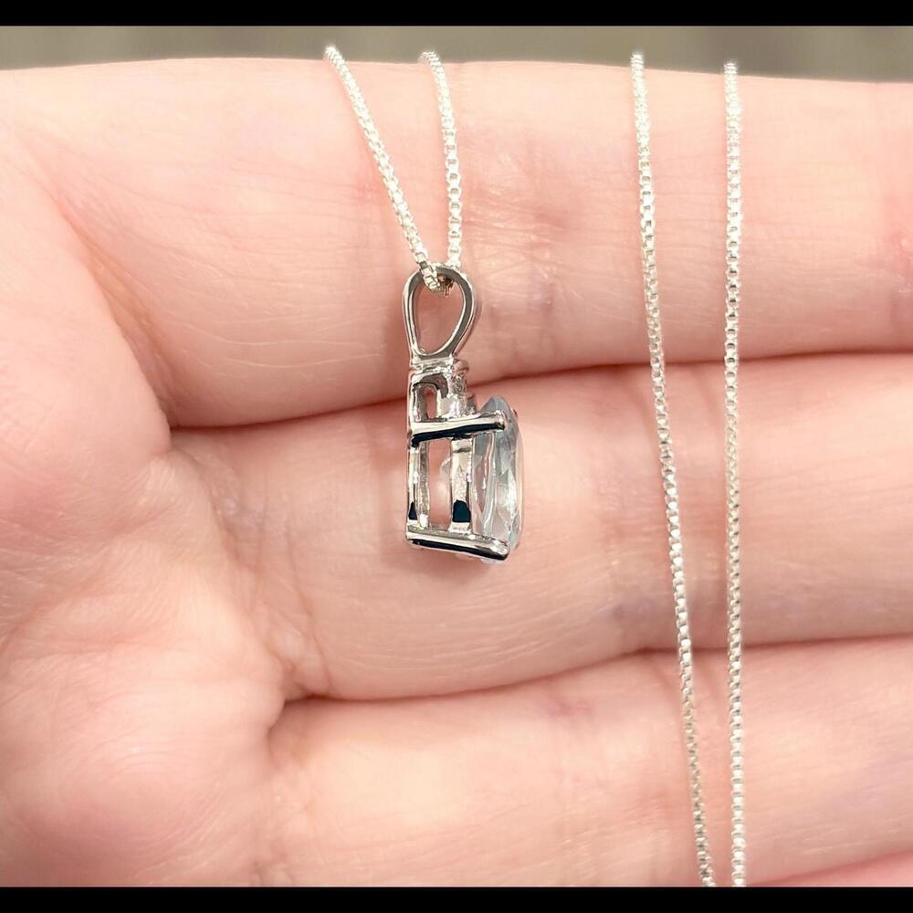 Blue Cubic Zirconia Pendant: Small light blue 10K solid white gold solit… - Picture 7 of 10